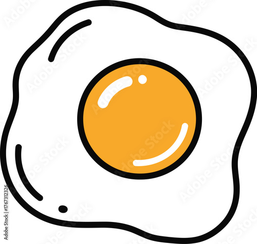 Simple hand drawn fried egg illustration with bright yellow yolk