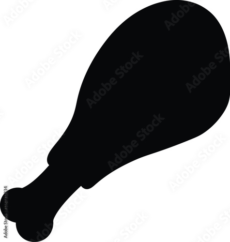 Simple black silhouette of a cooked chicken leg on white
