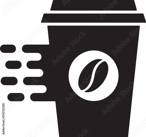 Fast coffee to go cup icon with speed lines.