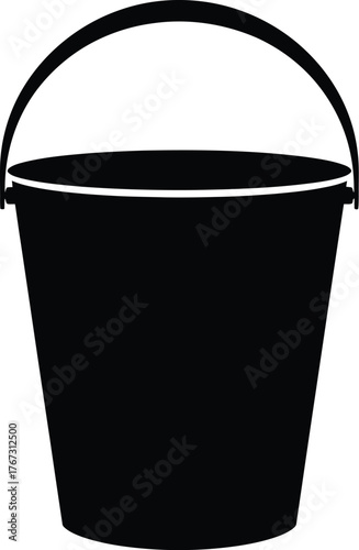 Simple black silhouette of a classic bucket with a handle