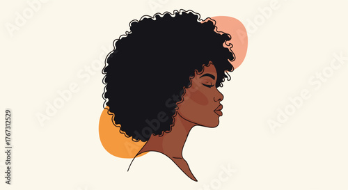 Illustration of a serene Black woman with natural hair in profile view, showcasing beauty and confidence against a soft, minimalistic backdrop.