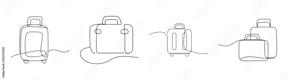 Obraz premium Line art sketches of vintage suitcases and luggage for travel
