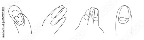 Detailed sketch of fingers adorned with rings and nail jewelry designs