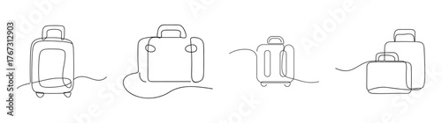 Line art sketches of vintage suitcases and luggage for travel