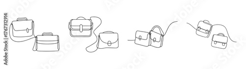 Collection of messenger bag designs presented as sketches with intricate detailing and various styles