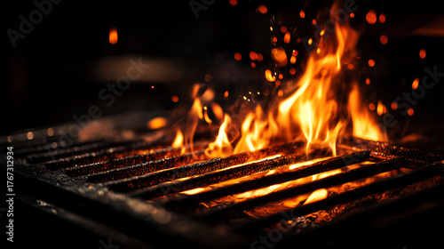 Burning bbq grill flames heat cooking barbecue fire hot grilling summer