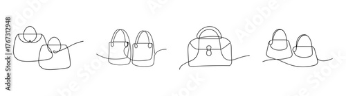 Collection of four detailed hand-drawn sketches of satchel bags
