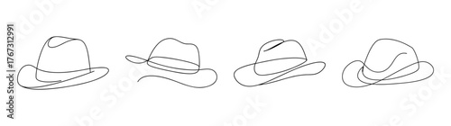 Hand-drawn conceptual sketches of a trilby hat from different angles