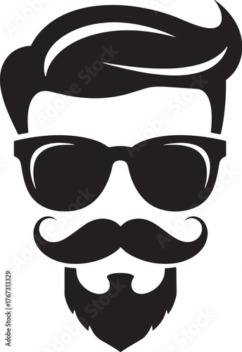 Stylish man with sunglasses, mustache, and beard, a cool hipster look.