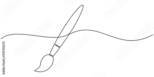 Paintbrush with pallet one continuous line art, Vector illustration, One line art, Line art graphic style