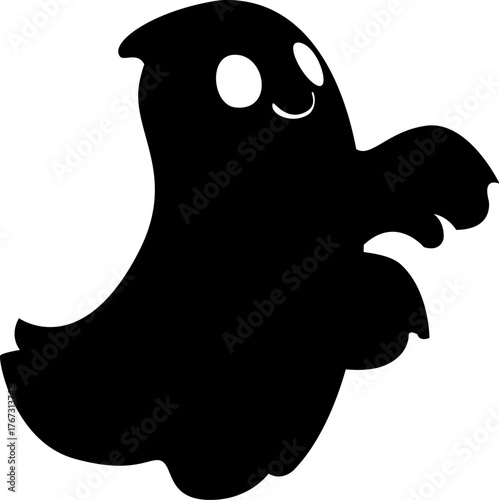 Halloween creepy ghost or phantom silhouette. Halloween creepy ghost, scary flying phantom vector silhouette. Spooky monster or creature isolated character with cheerful smiling face
