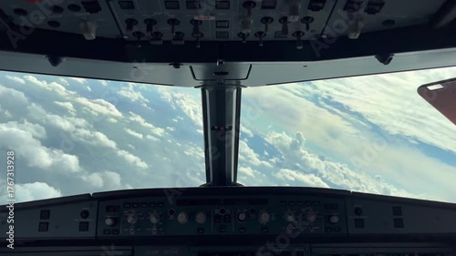 View from a cockpit of an Airbus A320, banking to the left