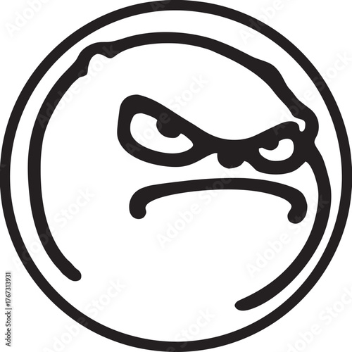 Cartoonish angry face expression black and white illustration isolated