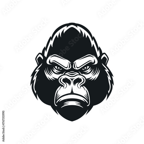 Bold gorilla head illustration in vector style with intricate detail