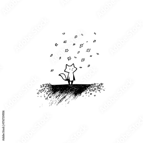 Cute fox autumn leaves illustration vector drawing animal fall season whimsical art design for prints and graphics