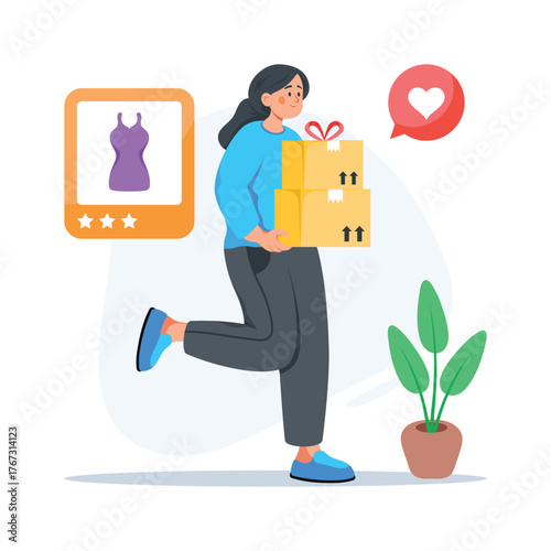 Happy customer receiving online shopping parcels, ready to use flat illustration