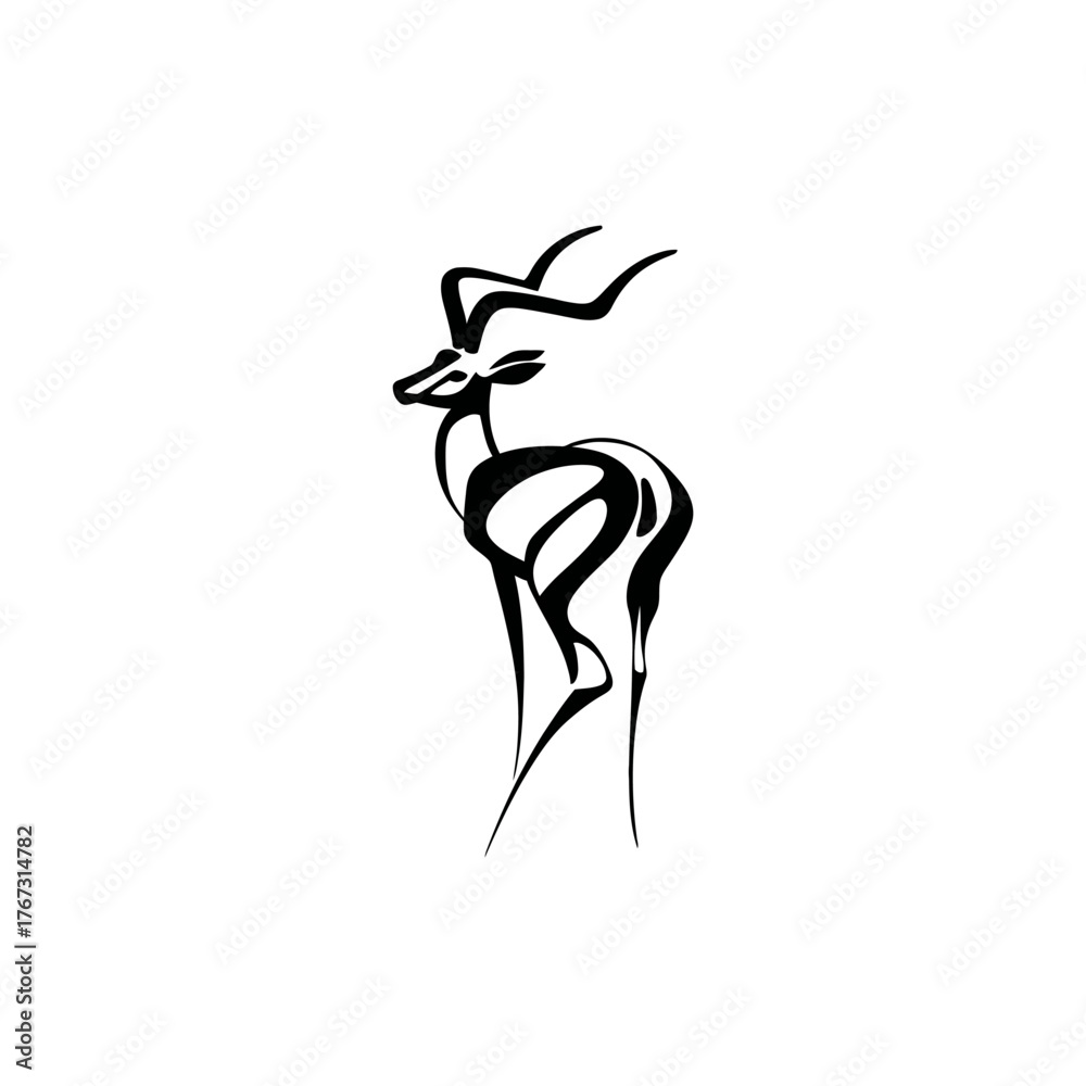 Fototapeta premium Stylized antelope illustration in black ink on white background