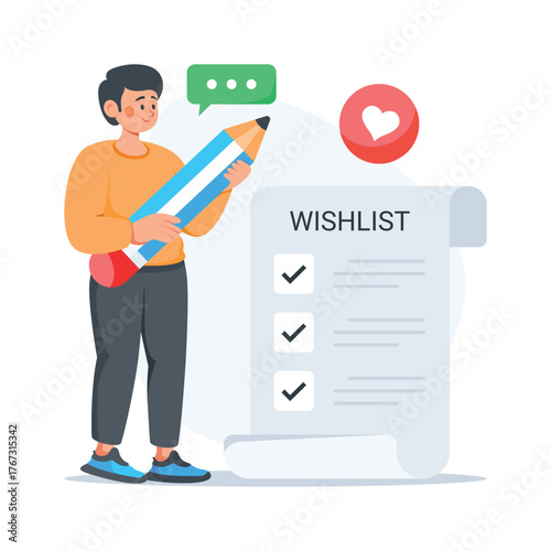 Well designed flat illustration of wishlist in modern design style