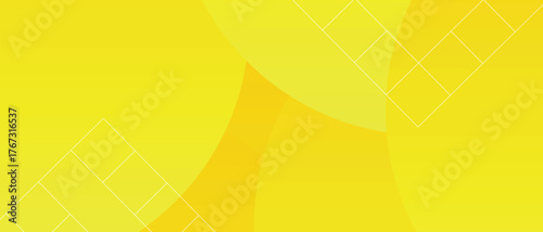 Yellow Gradient Geometric Background with Overlapping Circles and Square Outlines. Vibrant layered curves and subtle lattice squares create a clean, modern backdrop for tech and business visuals