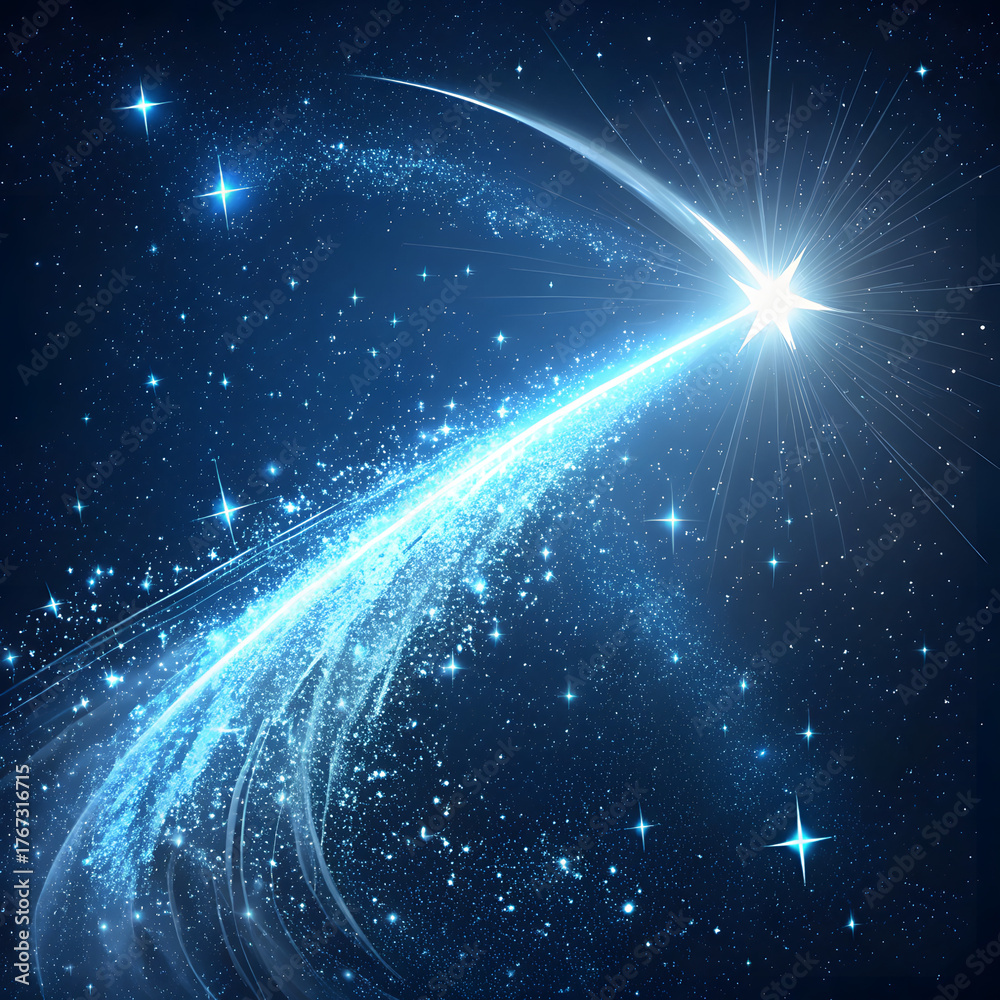 Fototapeta premium Brilliant blue starlight beam streaking through cosmos with glittering stars and nebulae motion blur