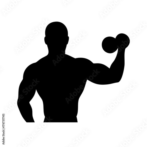 Silhouette of a muscular man lifting a dumbbell, , representing fitness and strength training