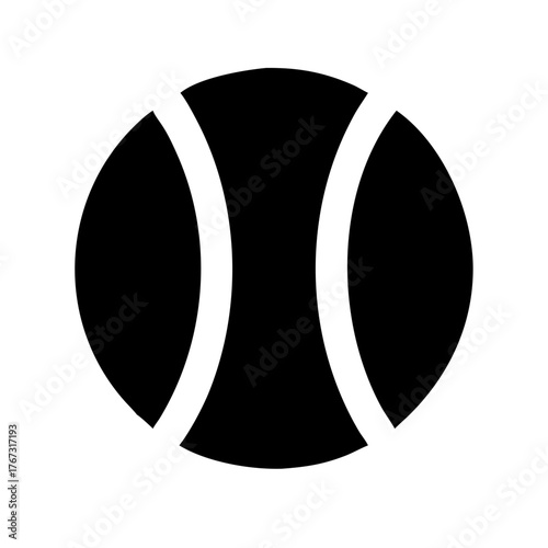 A simple black silhouette of a tennis ball isolated on a, representing the sport and its equipment