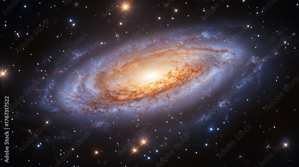 Fototapeta premium Stunning Galaxy in Space: A Bright Spiral of Stars and Nebulae with Dazzling Colors Across the Universe