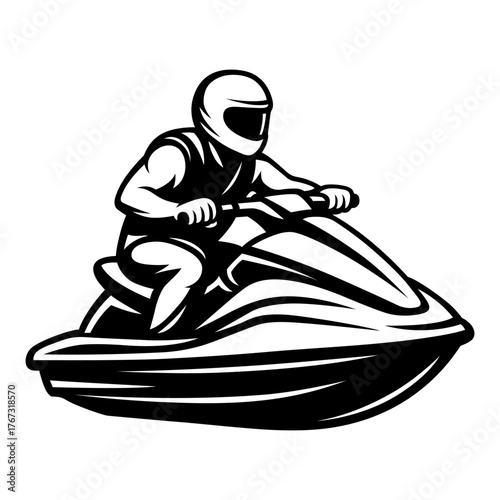 Jet Ski Rider Vector Illustration – Black and White Water Sports Design for Summer, Adventure, and Speed Artwork