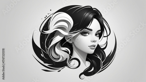 Elegant fashion woman long hairstyle sketch vector illustration