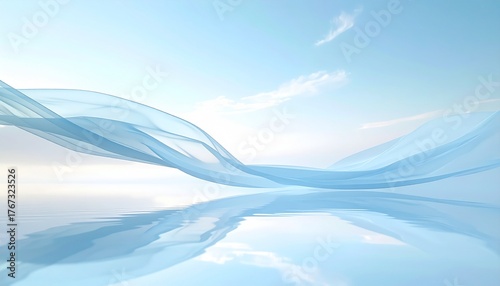 柔らかな朝の光と青いベールが揺れる透明感のある風景｜Soft Morning Light with Flowing Blue Veil	
