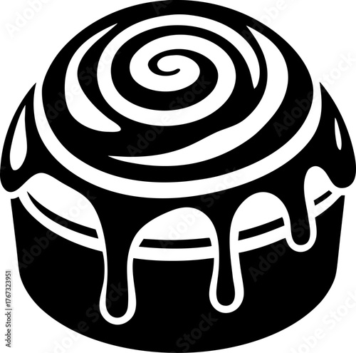 Cinnamon roll with icing drizzle silhouette vector icon ,  , white background