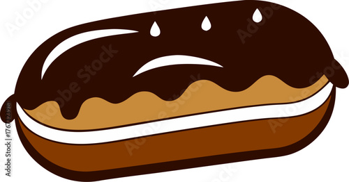 Eclair with chocolate topping silhouette vector icon , , white background