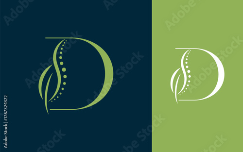 Abstract Initial letter D with chiropractic or spinal backbone logo design vector illustration