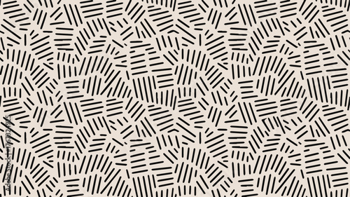 Vector art of abstract pattern of short, thick, black dashes on a light cream background