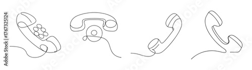 Conference phone line art sketches four different angles business communication technology ideas