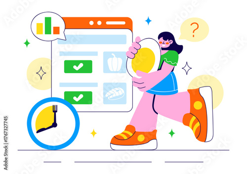 Personalized Nutrition Plan Vector Illustration Featuring Healthy Food, Diet Planning with Meal Planner, and Calorie Control in a Flat Style Background