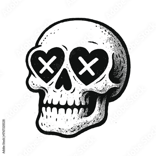 Embracing the macabre funky skull with heart eyes and x's for eyes tattoo art