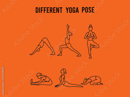 Different yoga pose line art vector silhouette 