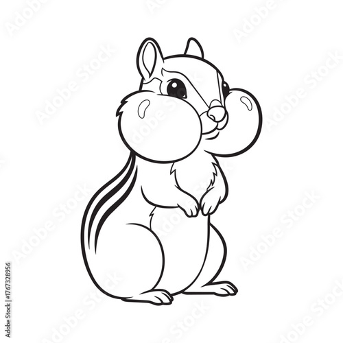 Cute Chipmunk with Cheeks Line Drawing – Adorable Forest Rodent Coloring Page Vector Illustration