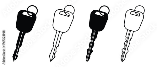 Car key icon vector. Silhouette of Motorcycle, bike and car key, logo. Auto lock security key symbol. Vector illustration.