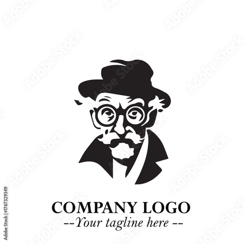 Intelligent Head of Professor Logo Symbol in Black on White Background with Modern Minimalist Design