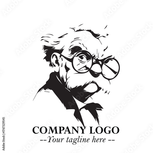 Intelligent Head of Professor Logo Symbol in Black on White Background with Modern Minimalist Design