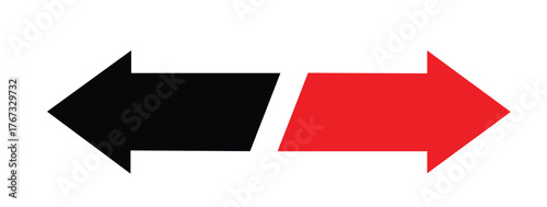 Red and black arrows abstract origami speech bubbles float against a corresponding background