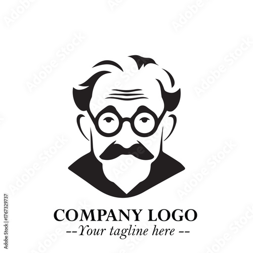 Intelligent Head of Professor Logo Symbol in Black on White Background with Modern Minimalist Design