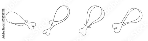 Four sketchy styles of a chicken drumstick appetizer with tail end detail