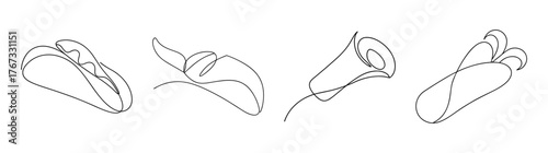 Four stylized sketches of hands holding burritos in different angles