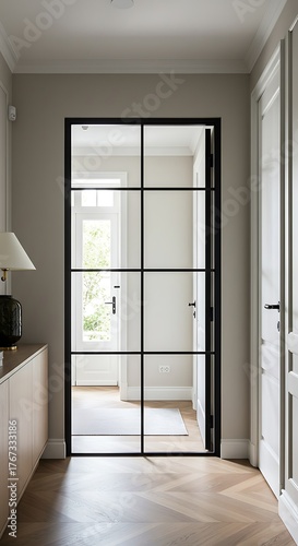Modern Black Steel Frame Glass Door Interior Design.
