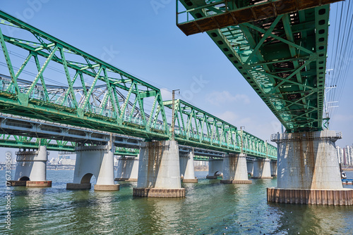 Hangang railway bridge over Han river in Seoul, South Korea