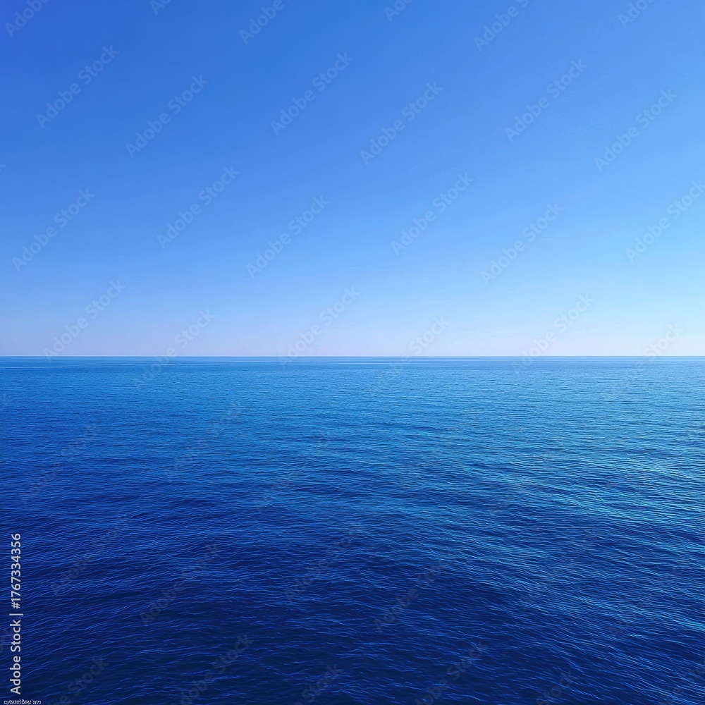 Obraz premium Vast expanse of azure ocean meeting a clear, cloudless sky
