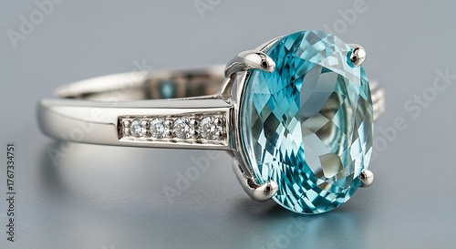 Elegant Oval Aquamarine and Diamond Ring in White Gold.
